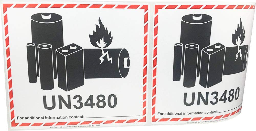 Caution Lithium Battery Labels UN3480 4.5 x 5 Inch 5000 Adhesive Stickers