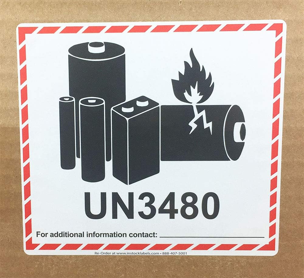 Caution Lithium Battery Labels UN3480 4.5 x 5 Inch 5000 Adhesive Stickers