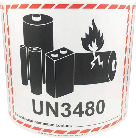 Caution Lithium Battery Labels UN3480 4.5 x 5 Inch 5000 Adhesive Stickers