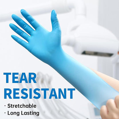 Medical Blue Nitrile Disposable Exam Gloves, 4 Mil 100 Pcs, Chemical Resistant Powder-Free Latex-Free Food-Safe