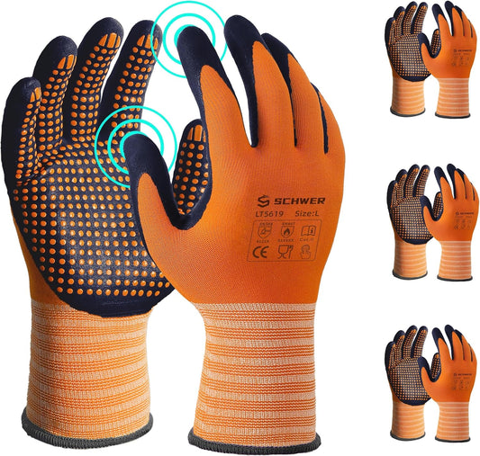 Work Gloves  Microfoam Nitrile Coated, Level 4 Abrasion Resistant Nylon Working Gloves