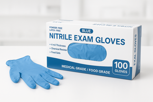 Medical Blue Nitrile Disposable Exam Gloves, 4 Mil 100 Pcs, Chemical Resistant Powder-Free Latex-Free Food-Safe

